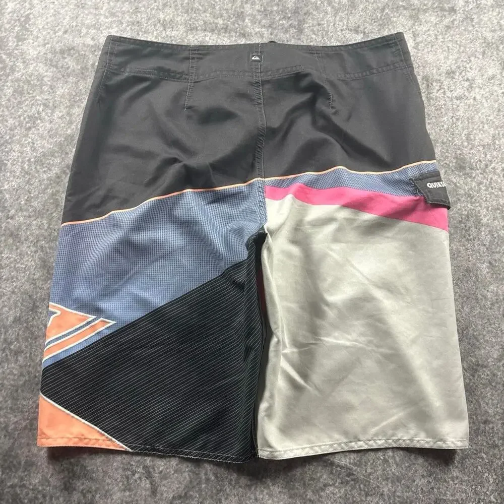 Quiksilver Men’s 32 Y2K Cargo Board Shorts Colorblock Black Gray Orange